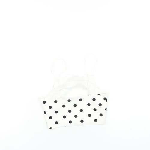 New Look Womens White Polka Dot Polyester Cropped T-Shirt Size 6 Square Neck