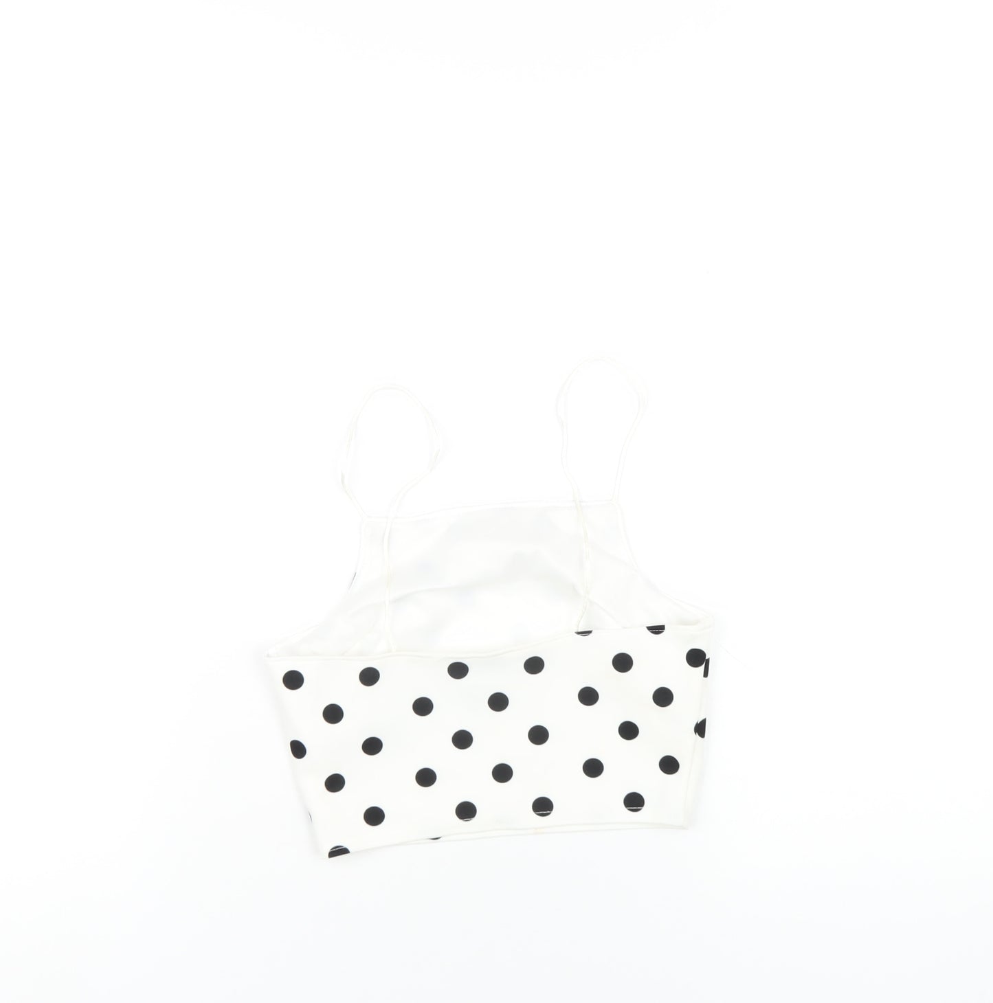 New Look Womens White Polka Dot Polyester Cropped T-Shirt Size 6 Square Neck