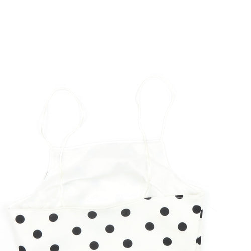 New Look Womens White Polka Dot Polyester Cropped T-Shirt Size 6 Square Neck
