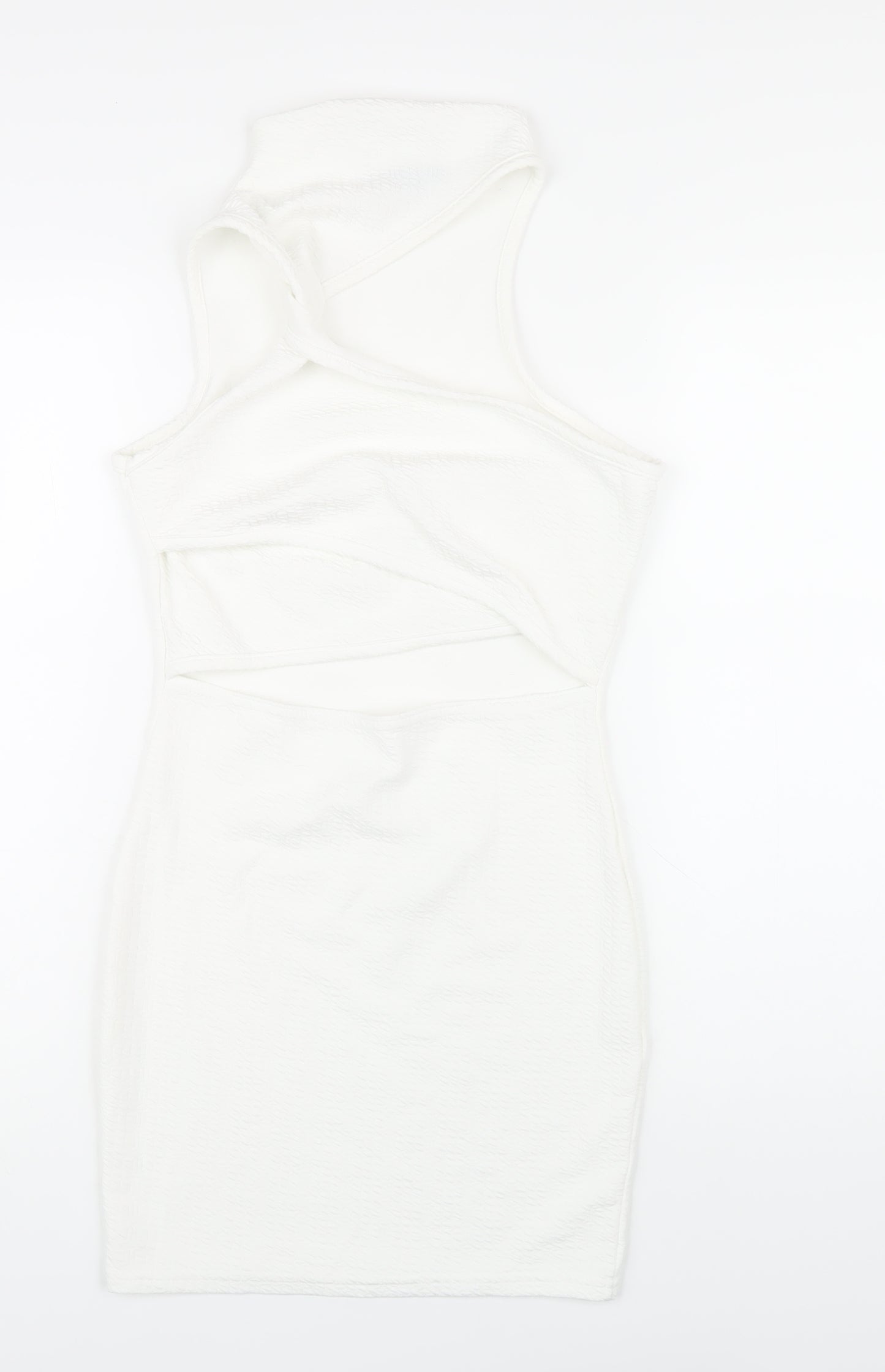 PRETTYLITTLETHING Womens White Polyester Bodycon Size 10 Mock Neck Pullover - Cut Out Twist Front