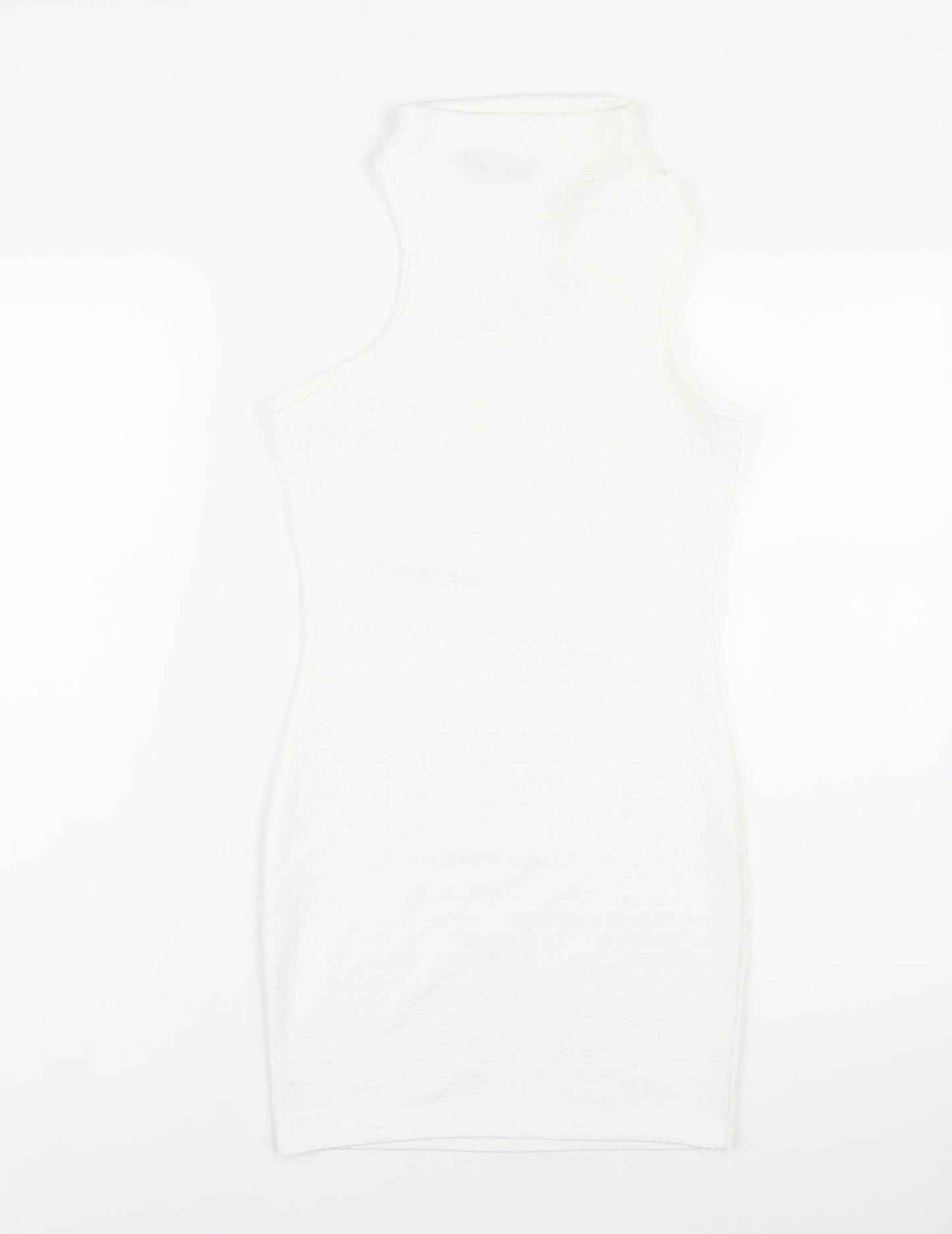 PRETTYLITTLETHING Womens White Polyester Bodycon Size 10 Mock Neck Pullover - Cut Out Twist Front