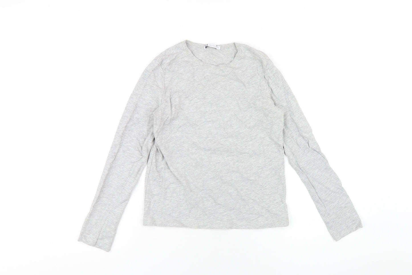 Zara Womens Grey Cotton Basic T-Shirt Size S Round Neck
