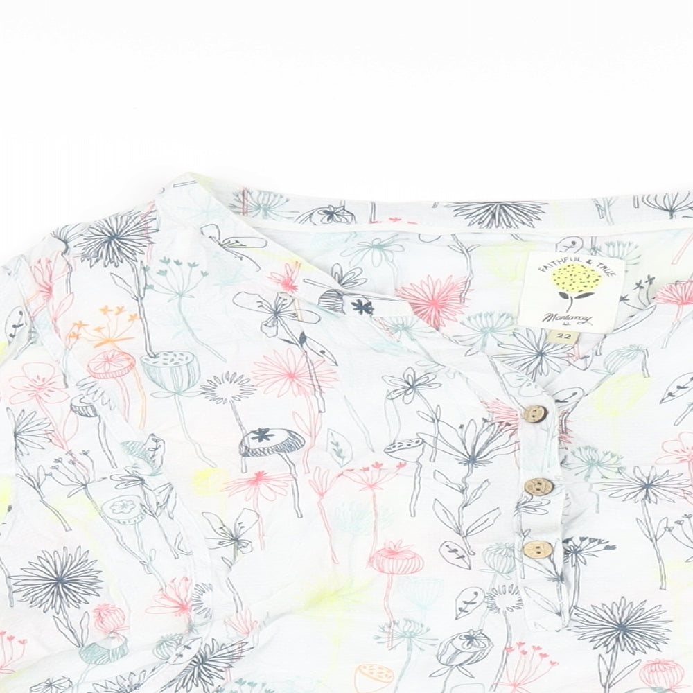 MANTARAY PRODUCTS Womens White Geometric Viscose Basic T-Shirt Size 22 V-Neck