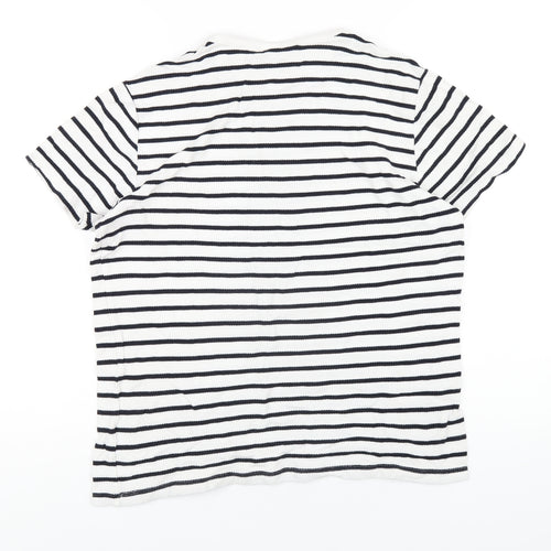 H&M Womens White Striped Cotton Basic T-Shirt Size M Round Neck
