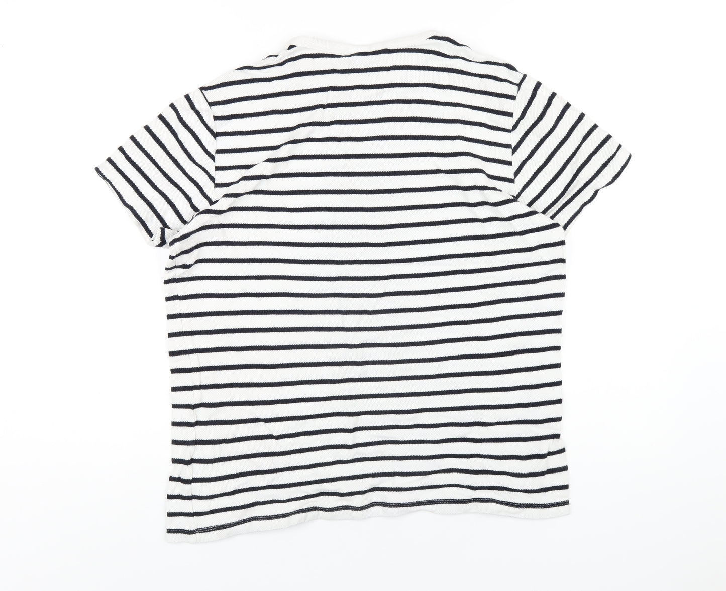 H&M Womens White Striped Cotton Basic T-Shirt Size M Round Neck