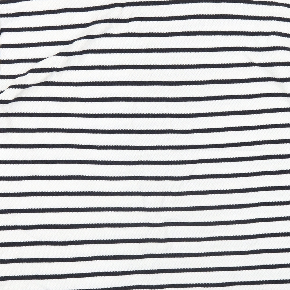 H&M Womens White Striped Cotton Basic T-Shirt Size M Round Neck