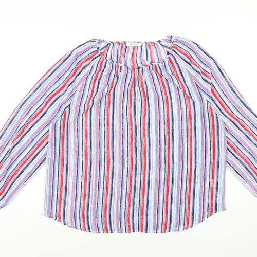 Classic Womens Multicoloured Striped Polyester Basic Blouse Size 16 Round Neck