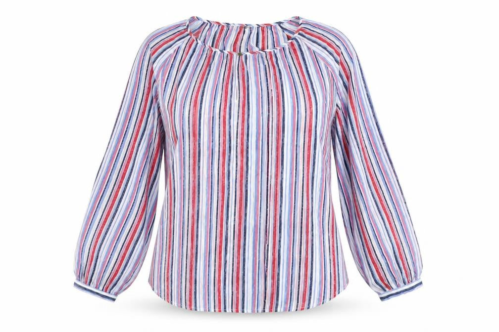Classics Womens Multicoloured Striped Polyester Basic Blouse Size 16 Round Neck