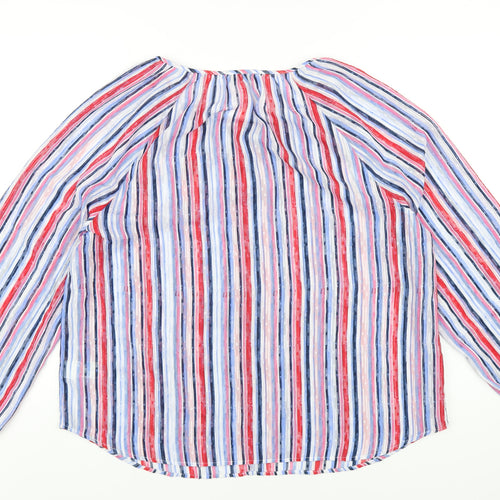 Classic Womens Multicoloured Striped Polyester Basic Blouse Size 16 Round Neck