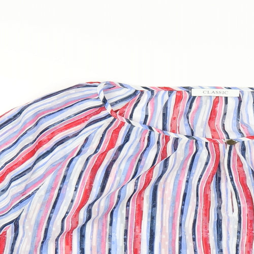 Classic Womens Multicoloured Striped Polyester Basic Blouse Size 16 Round Neck
