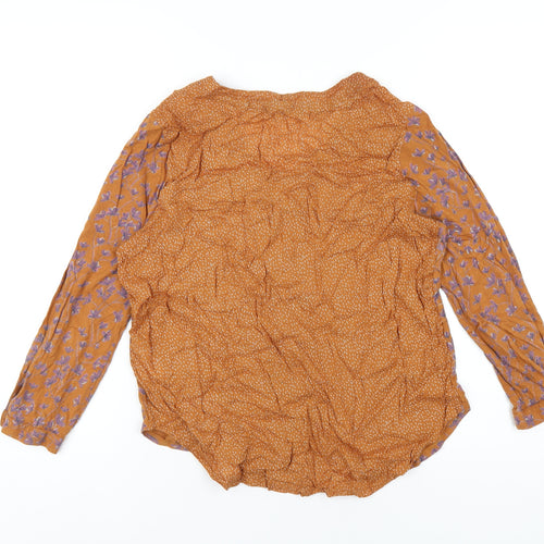 White Stuff Womens Brown Geometric Cotton Basic Button-Up Size 10 V-Neck