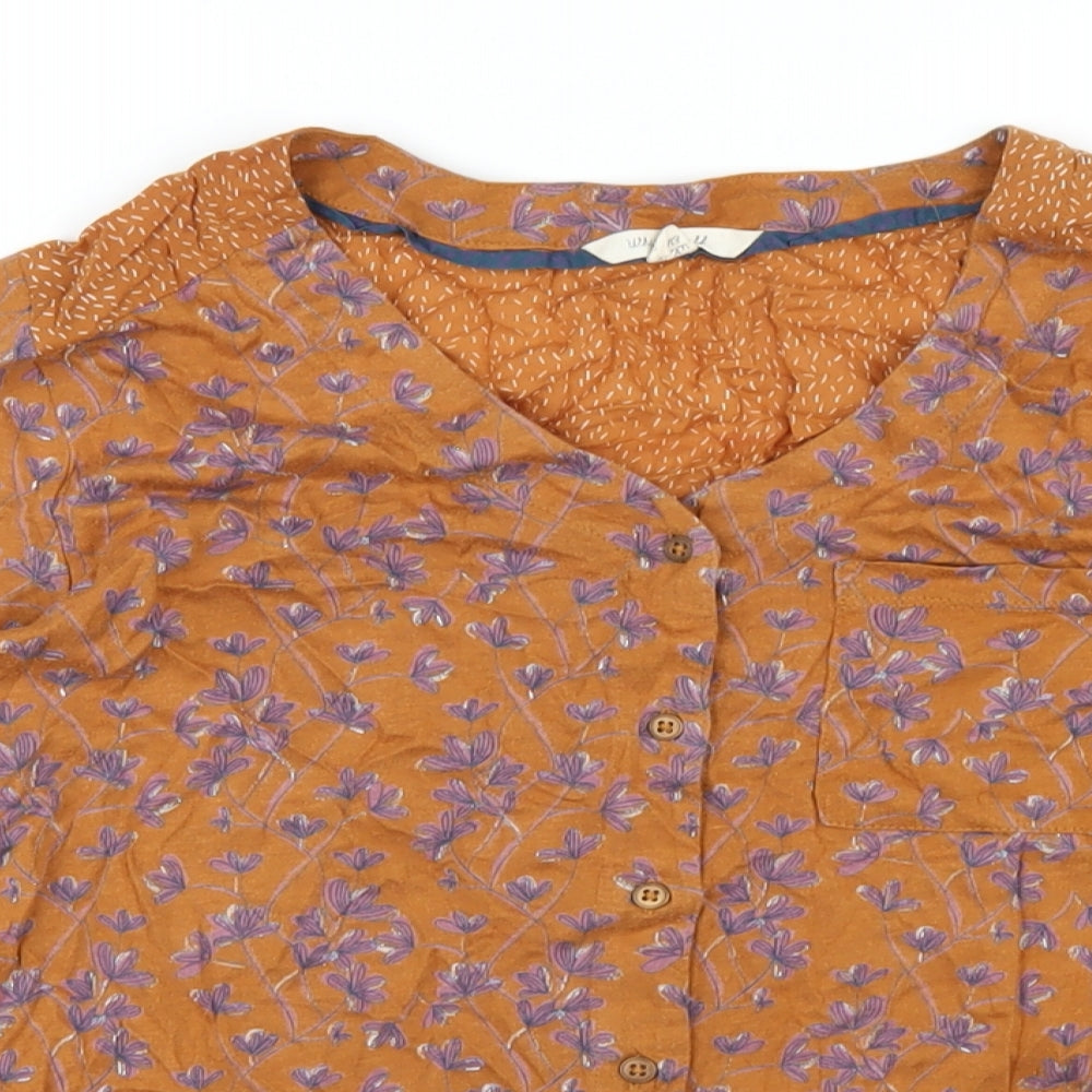 White Stuff Womens Brown Geometric Cotton Basic Button-Up Size 10 V-Neck