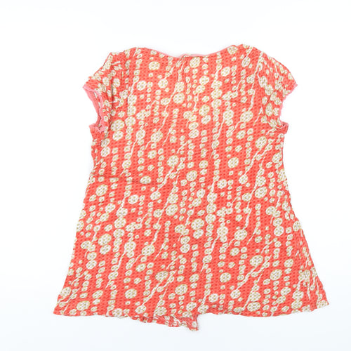 White Stuff Womens Red Geometric Cotton Basic T-Shirt Size 10 Scoop Neck