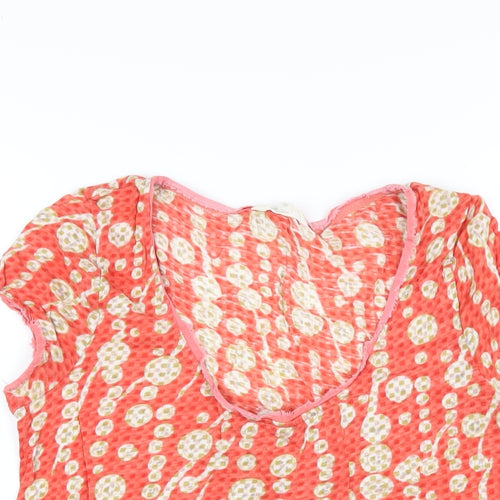 White Stuff Womens Red Geometric Cotton Basic T-Shirt Size 10 Scoop Neck