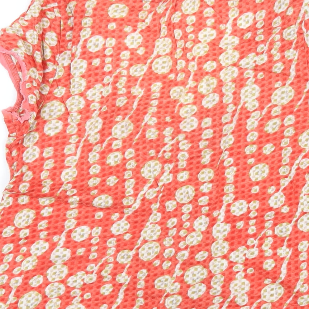 White Stuff Womens Red Geometric Cotton Basic T-Shirt Size 10 Scoop Neck