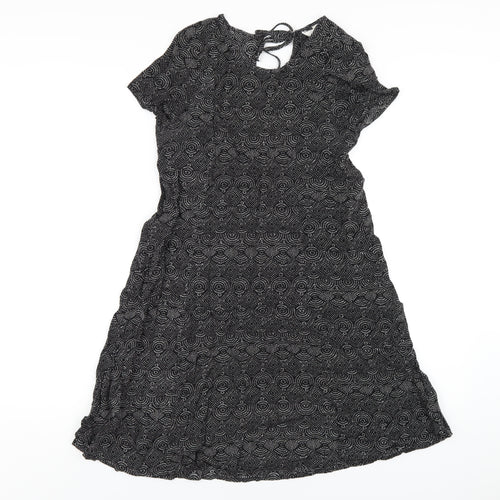 H&M Womens Black Geometric Viscose A-Line Size 4 Round Neck Tie