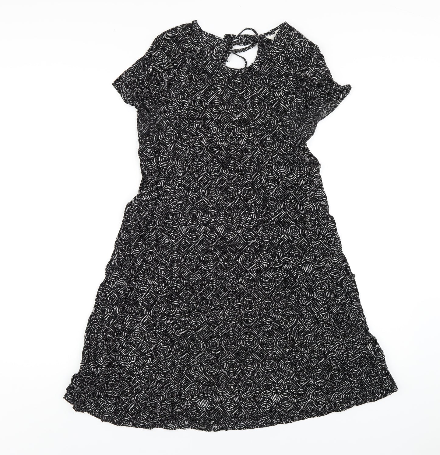 H&M Womens Black Geometric Viscose A-Line Size 4 Round Neck Tie