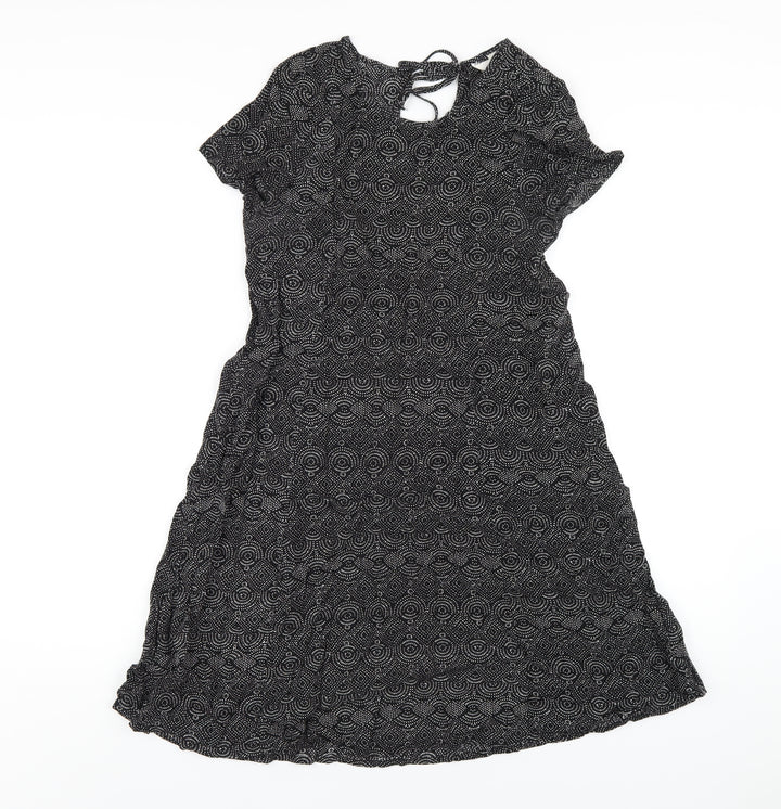 H&M Womens Black Geometric Viscose A-Line Size 4 Round Neck Tie
