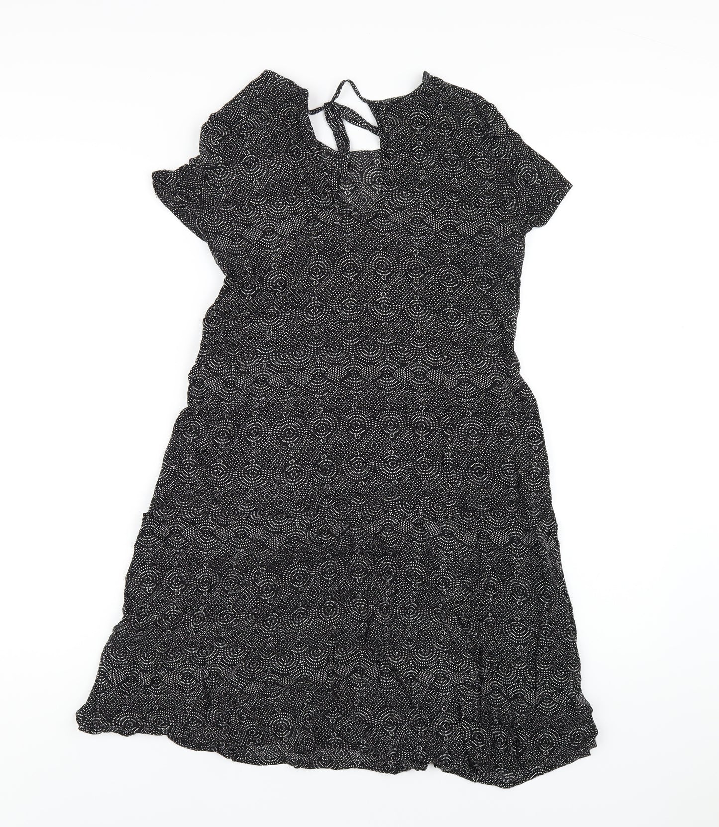 H&M Womens Black Geometric Viscose A-Line Size 4 Round Neck Tie