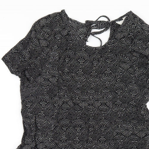 H&M Womens Black Geometric Viscose A-Line Size 4 Round Neck Tie