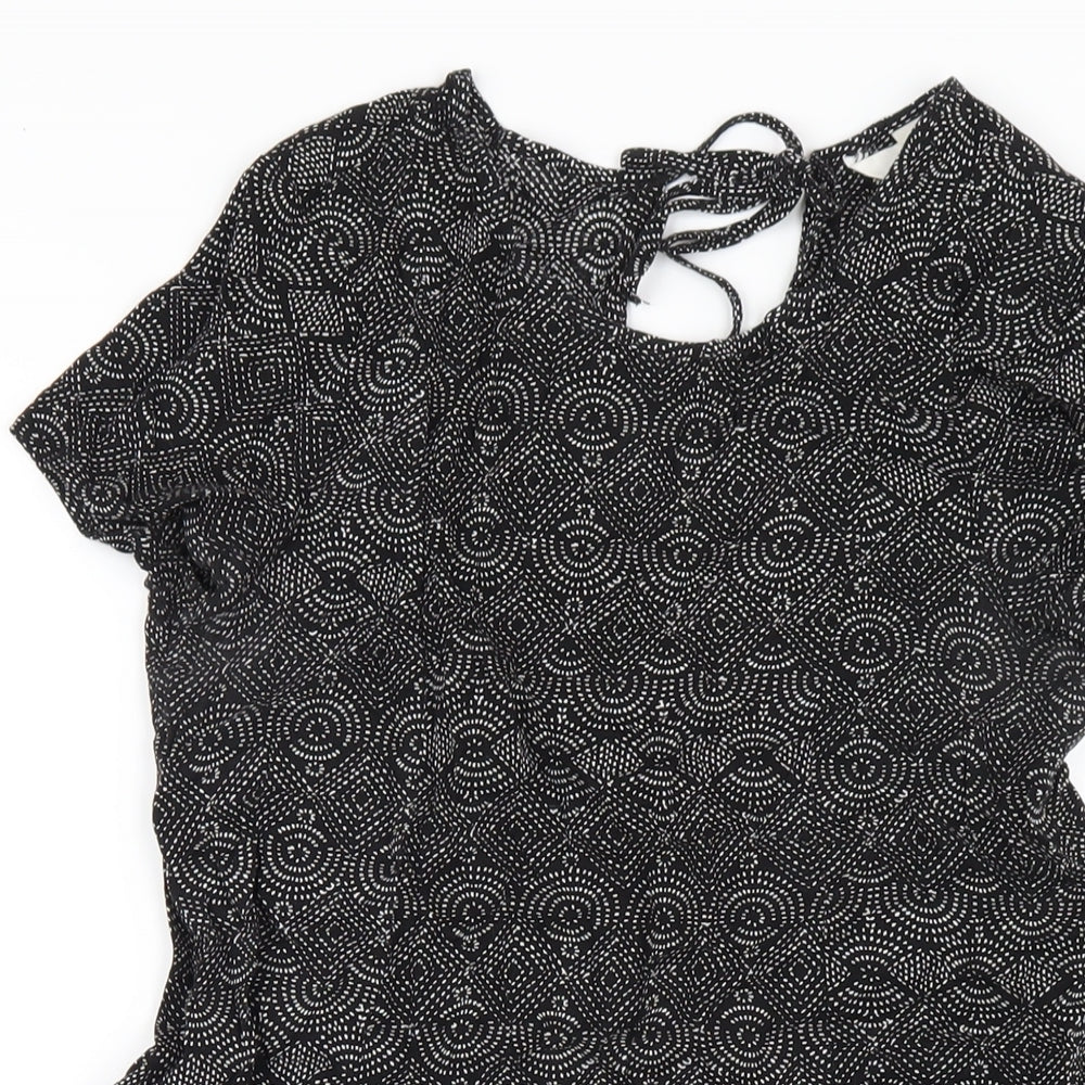 H&M Womens Black Geometric Viscose A-Line Size 4 Round Neck Tie
