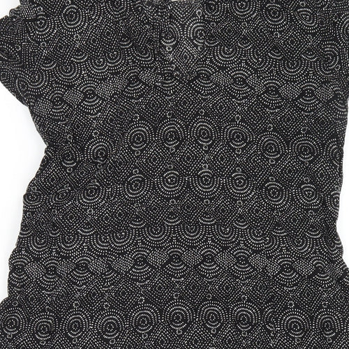 H&M Womens Black Geometric Viscose A-Line Size 4 Round Neck Tie