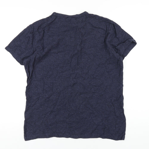 H&M Mens Blue Cotton T-Shirt Size M Round Neck