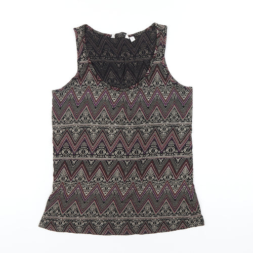 New Look Womens Multicoloured Geometric Cotton Basic Tank Size 6 Scoop Neck