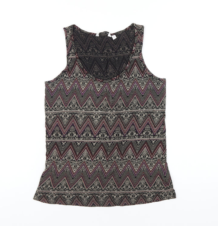 New Look Womens Multicoloured Geometric Cotton Basic Tank Size 6 Scoop Neck