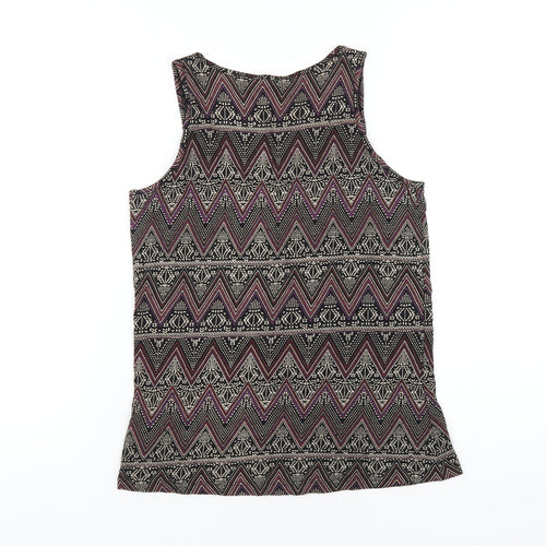 New Look Womens Multicoloured Geometric Cotton Basic Tank Size 6 Scoop Neck