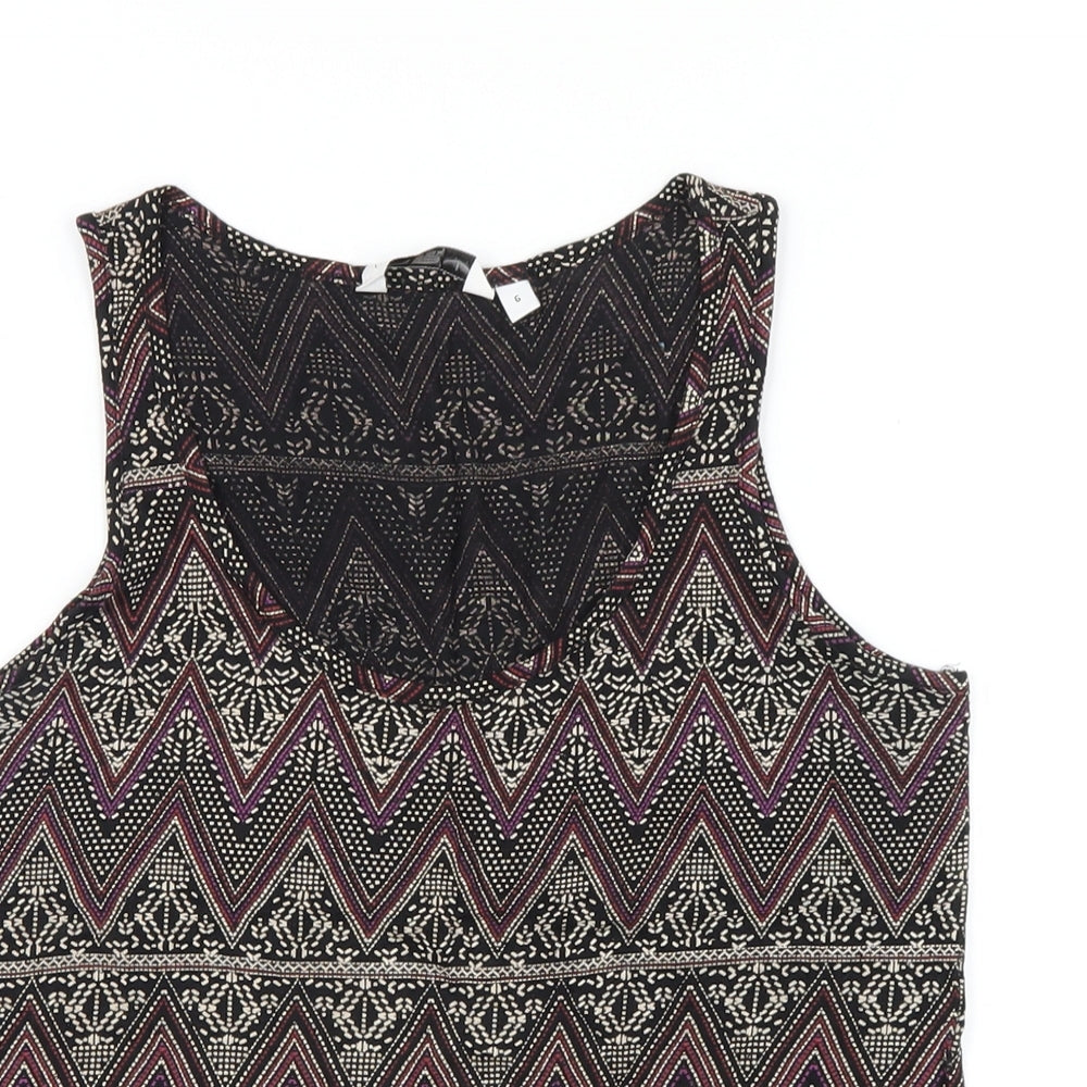 New Look Womens Multicoloured Geometric Cotton Basic Tank Size 6 Scoop Neck