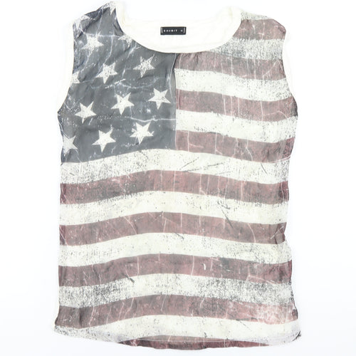 Exhibit Womens Multicoloured Polyester Basic Tank Size 10 Round Neck - American Flag