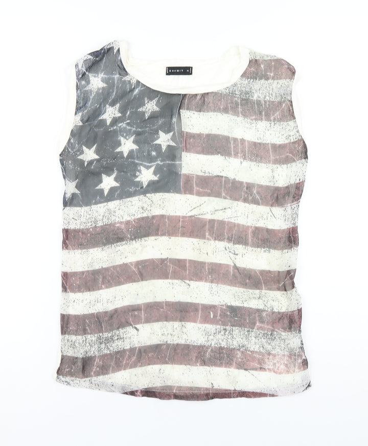 Exhibit Womens Multicoloured Polyester Basic Tank Size 10 Round Neck - American Flag