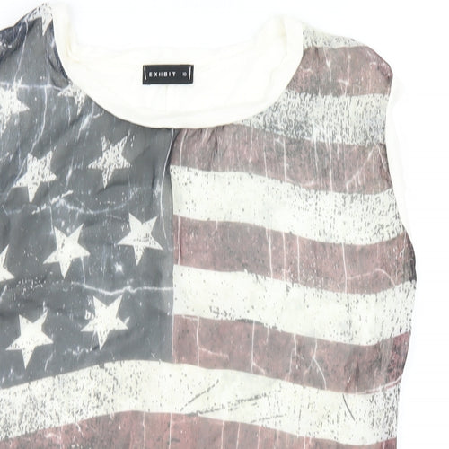Exhibit Womens Multicoloured Polyester Basic Tank Size 10 Round Neck - American Flag
