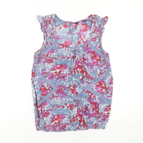 Dorothy Perkins Womens Blue Geometric Cotton Basic Tank Size 12 Scoop Neck