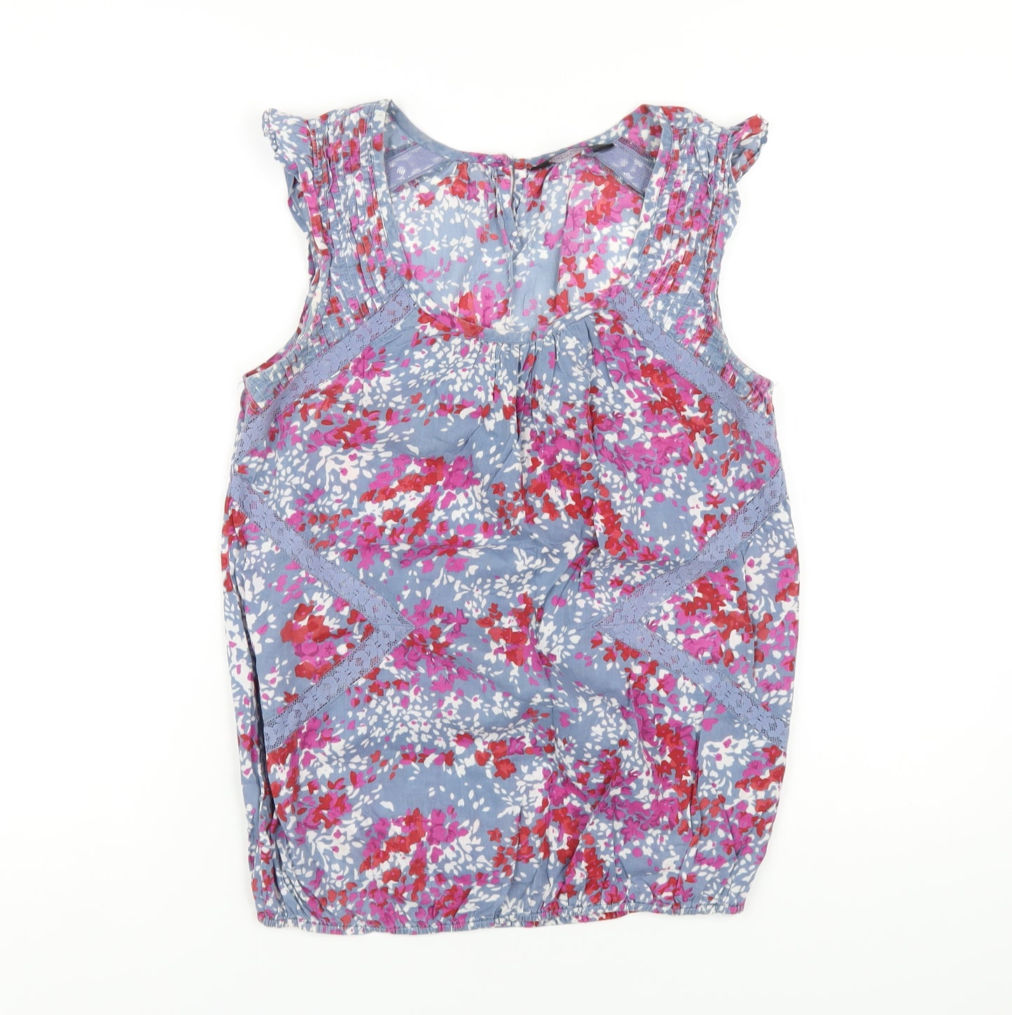 Dorothy Perkins Womens Blue Geometric Cotton Basic Tank Size 12 Scoop Neck