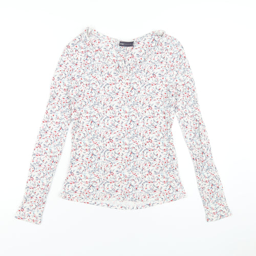 Marks and Spencer Womens Multicoloured Geometric Cotton Basic T-Shirt Size 10 V-Neck