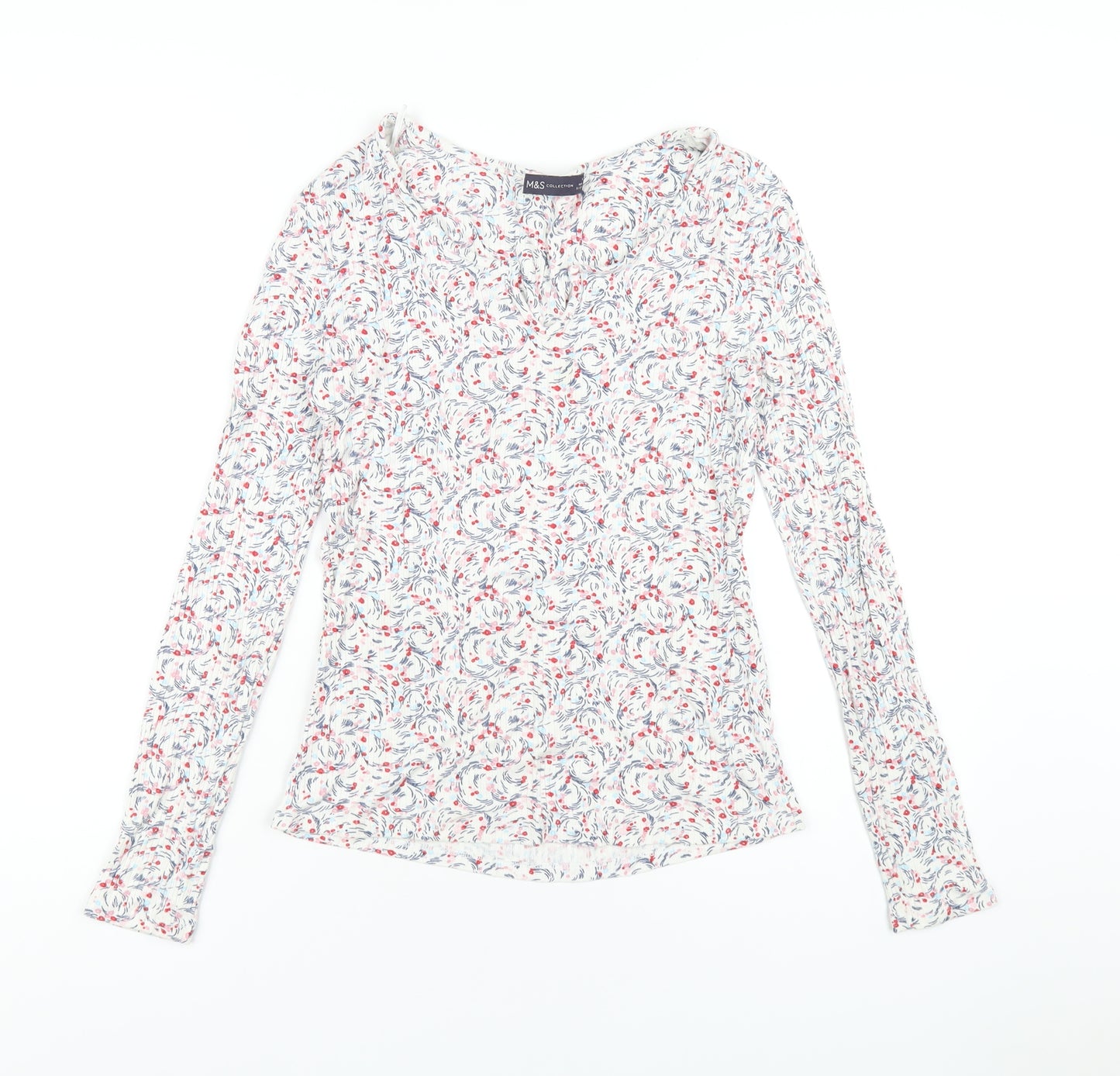 Marks and Spencer Womens Multicoloured Geometric Cotton Basic T-Shirt Size 10 V-Neck