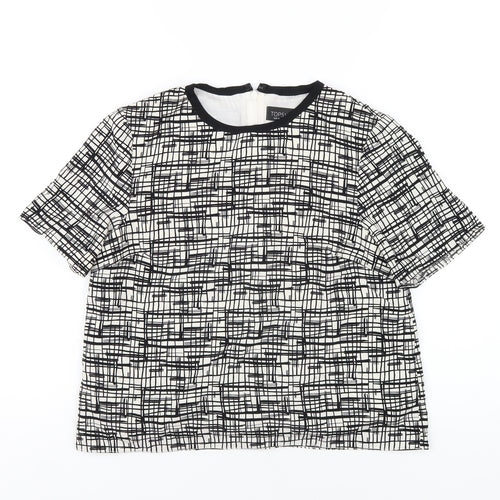 Topshop Womens Black Geometric Polyester Basic T-Shirt Size 6 Round Neck