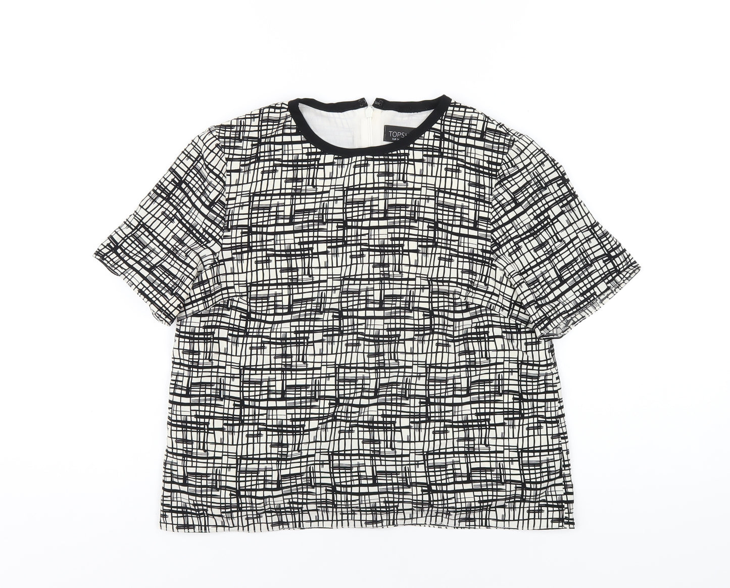 Topshop Womens Black Geometric Polyester Basic T-Shirt Size 6 Round Neck