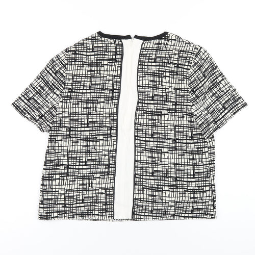 Topshop Womens Black Geometric Polyester Basic T-Shirt Size 6 Round Neck