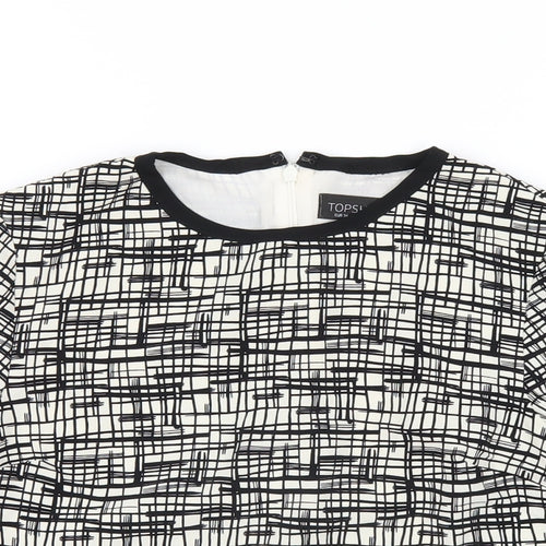 Topshop Womens Black Geometric Polyester Basic T-Shirt Size 6 Round Neck