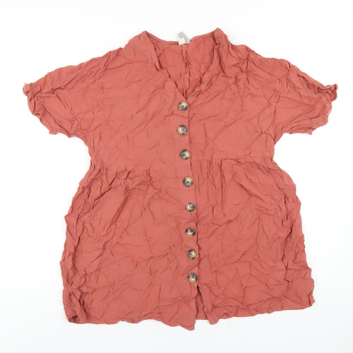 ASOS Womens Orange Viscose Trapeze & Swing Size 4 V-Neck Button