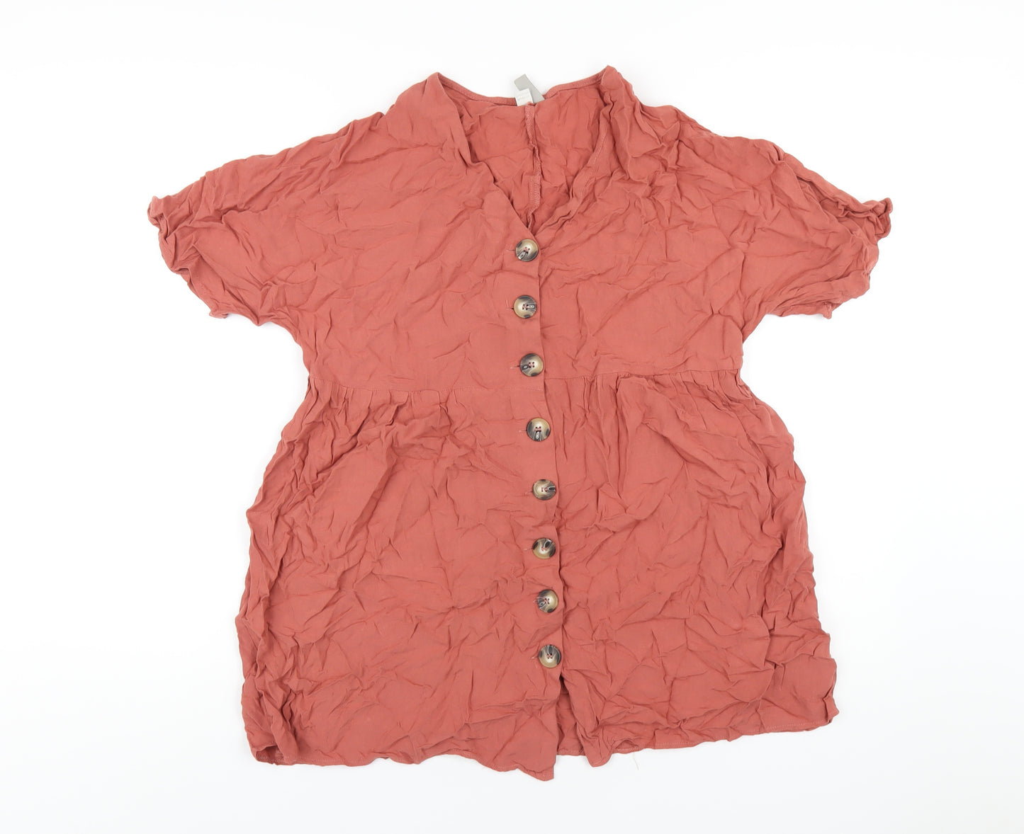 ASOS Womens Orange Viscose Trapeze & Swing Size 4 V-Neck Button