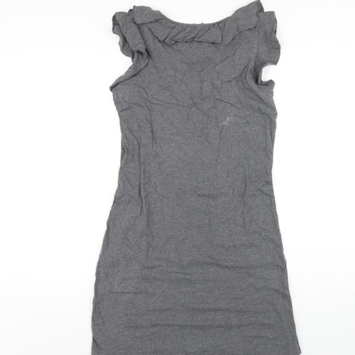 NEXT Womens Grey Cotton A-Line Size 12 Scoop Neck Pullover - Ruffle Neckline