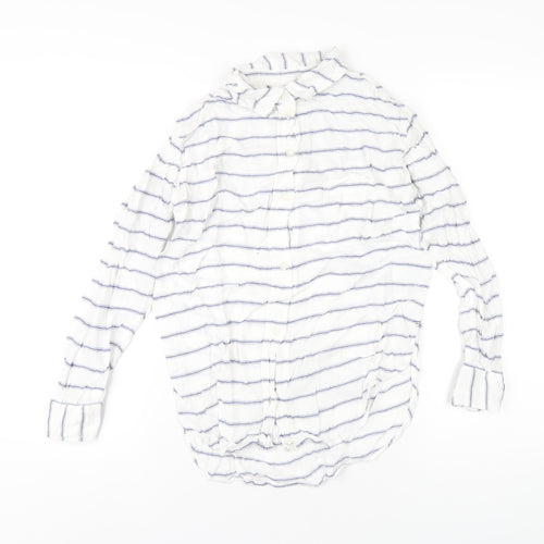 American Eagle Outfitters Womens White Striped Viscose Basic Button-Up Size XS Collared