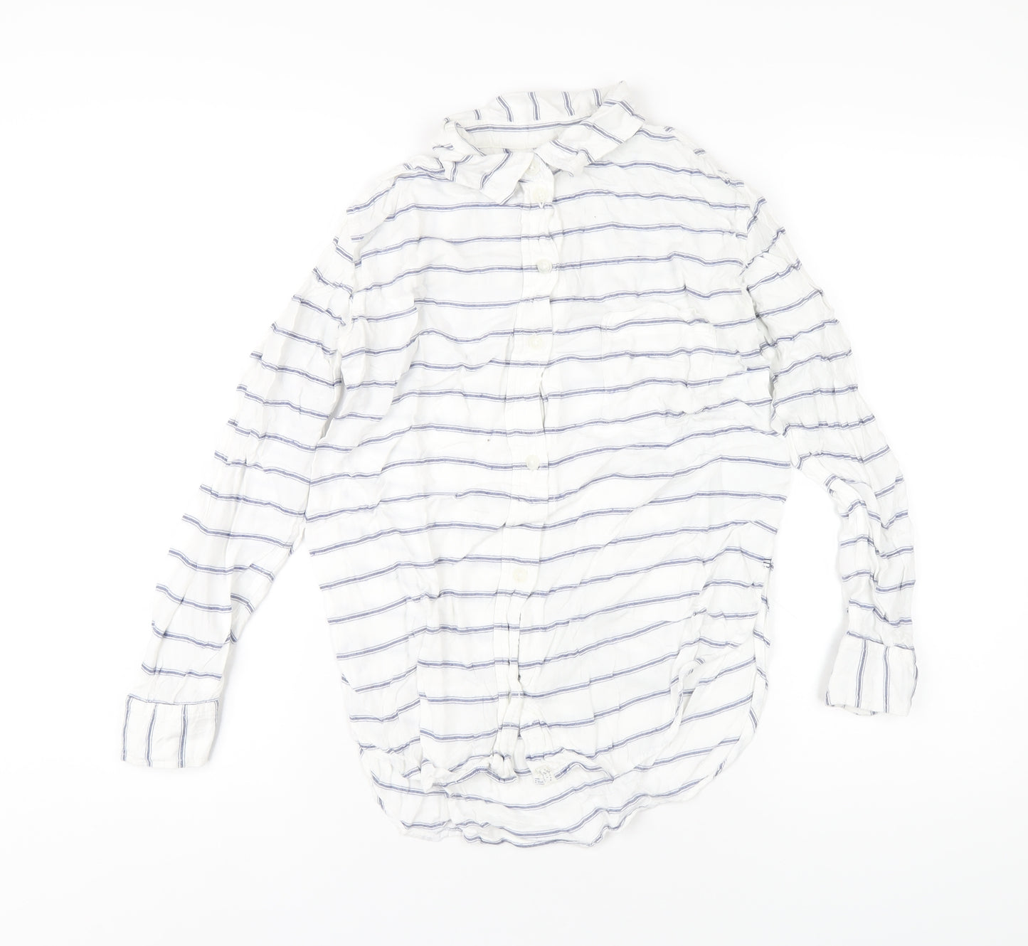 American Eagle Outfitters Womens White Striped Viscose Basic Button-Up Size XS Collared