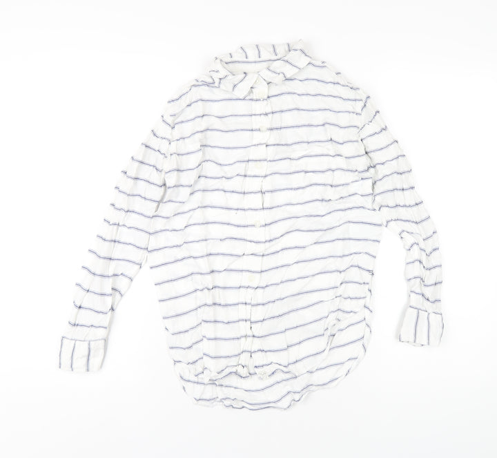American Eagle Outfitters Womens White Striped Viscose Basic Button-Up Size XS Collared
