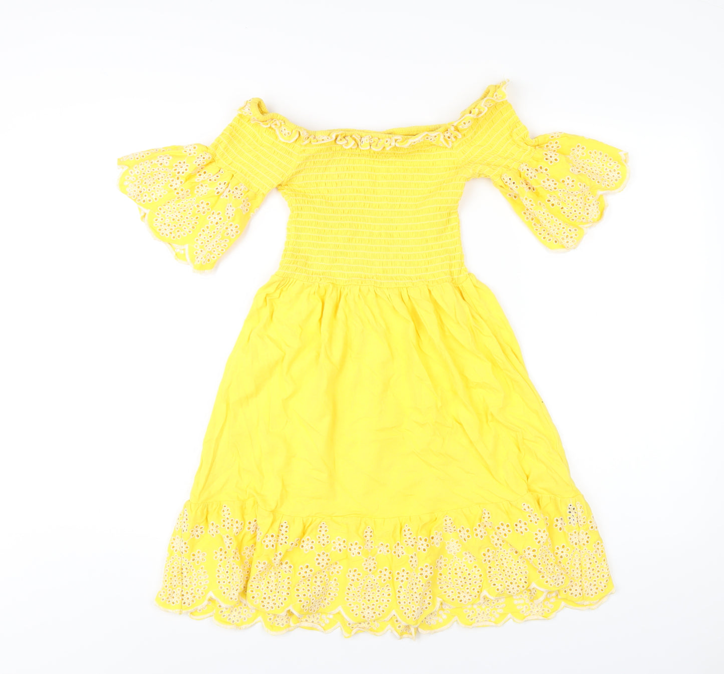 ASOS Womens Yellow Cotton A-Line Size 8 Off the Shoulder Pullover