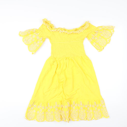 ASOS Womens Yellow Cotton A-Line Size 8 Off the Shoulder Pullover